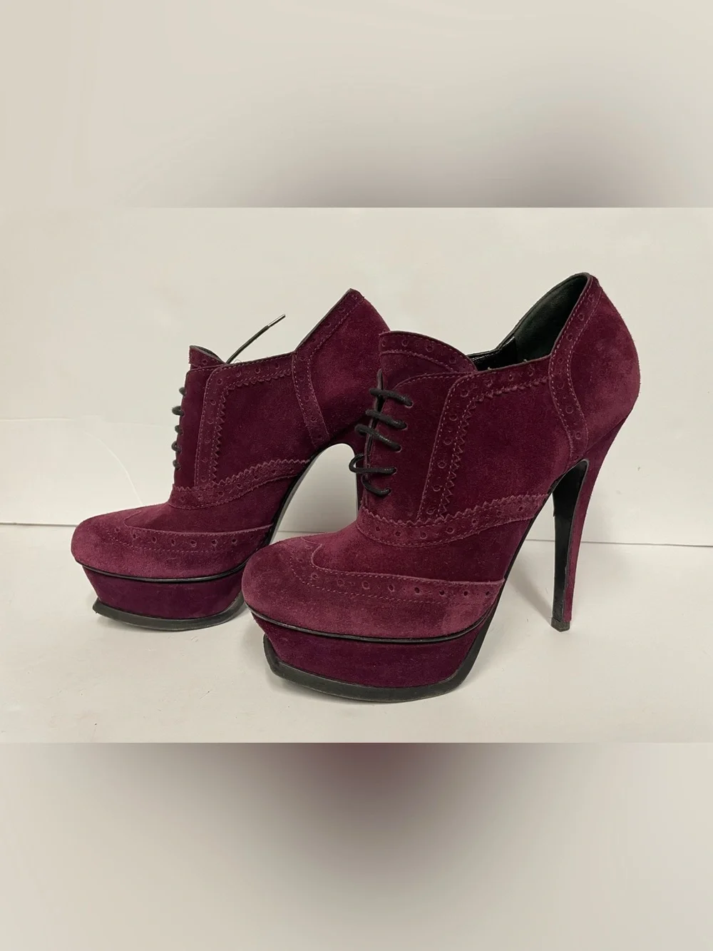 Vintage YSL Yves Saint Laurent suede ankle boots pumps bootie purple violet 36